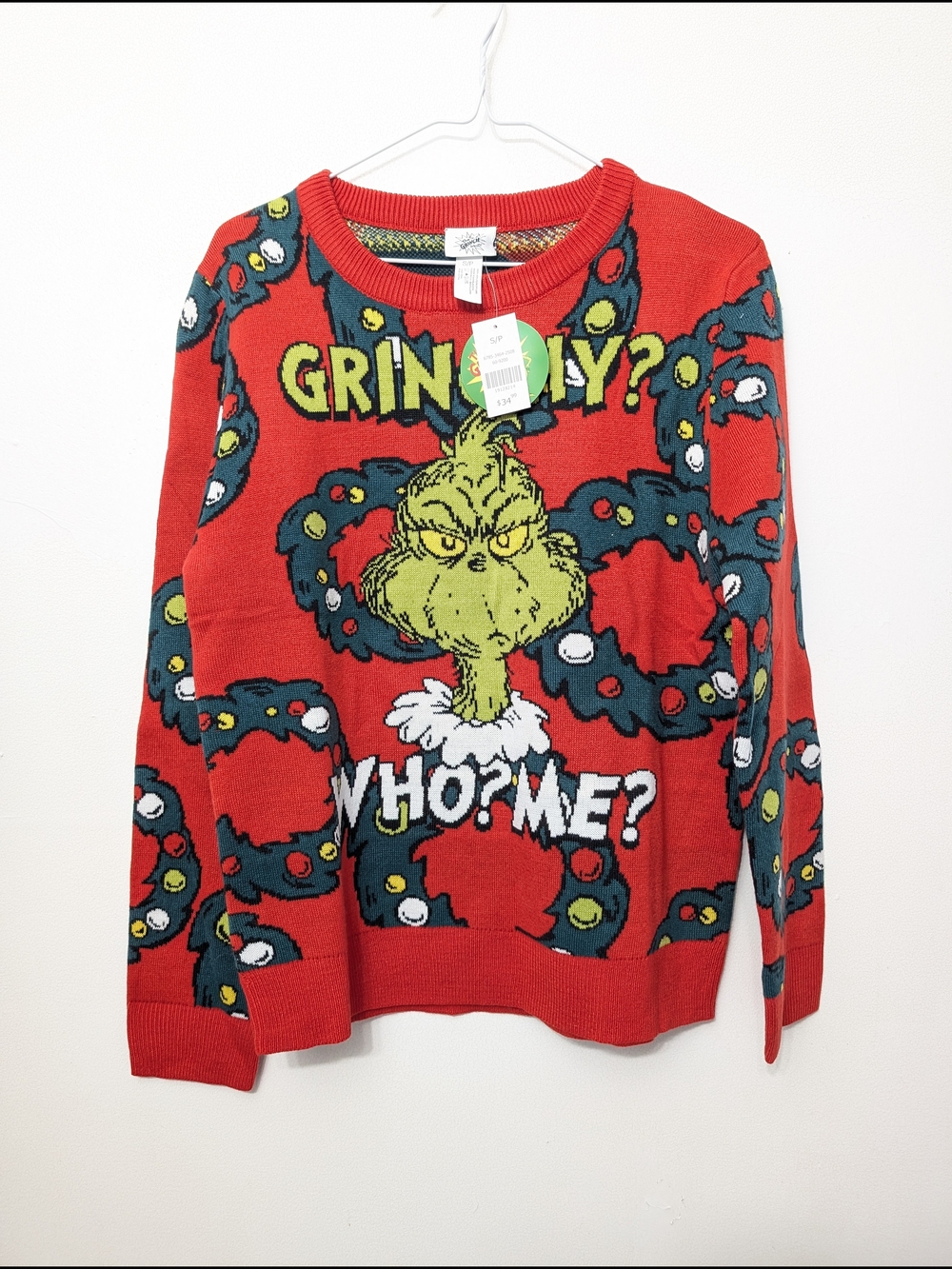 NWT The Grinch "Who? Me?" Red Novelty Sweater S